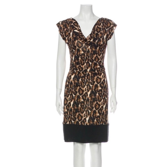 Diane Von Furstenberg Dresses & Skirts - DIANE VON FURSTENBERG 100% Silk Dress, Cheetah Print, Cowl Neck, Size 6